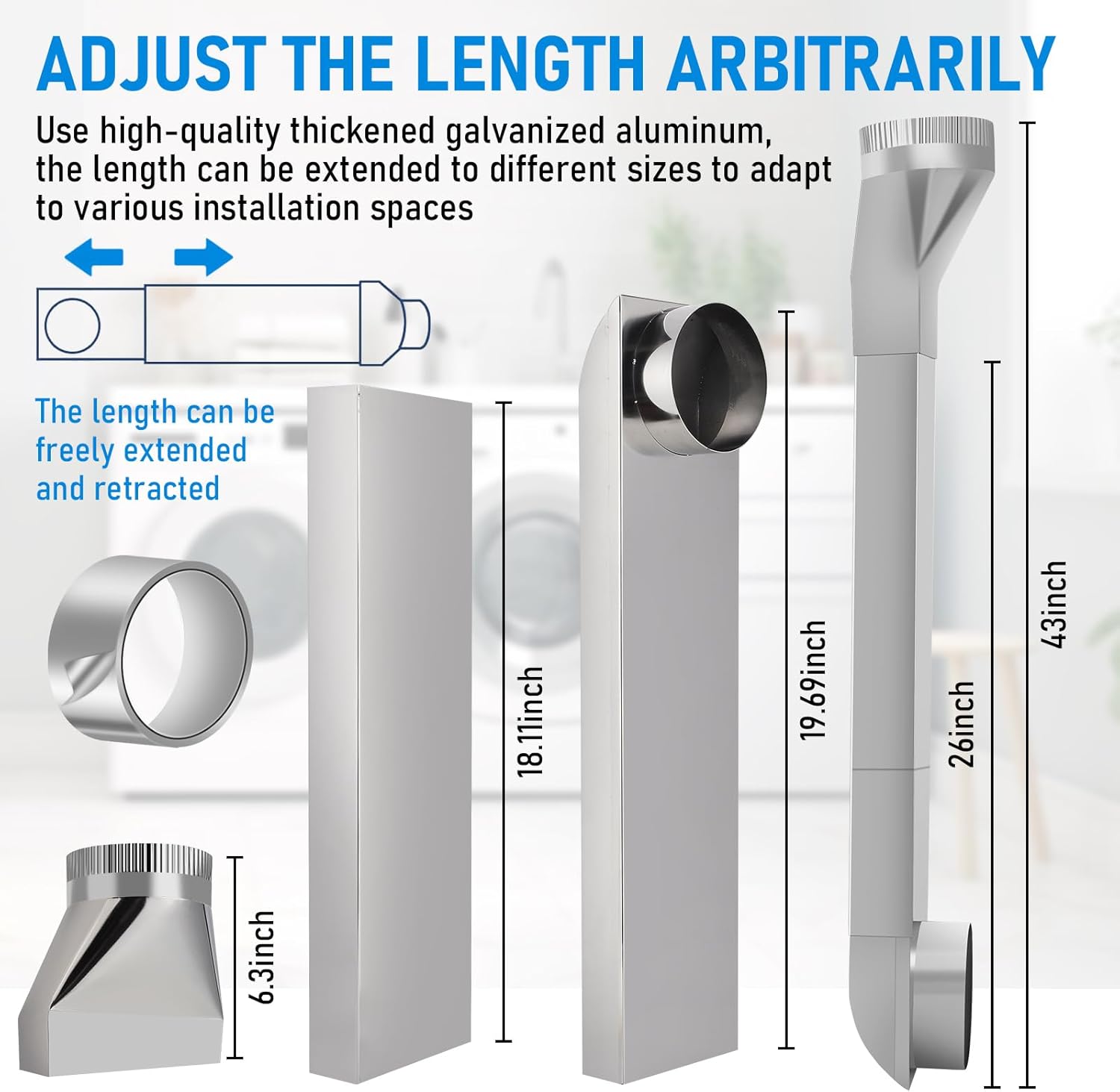 UD48S 4 in stainless steel Dryer Vent Duct 90 Degree Inlet Straight Outlet for Whirlpool Dundas Jafine Lambro Genuine OEM Telescoping Vent Kit 26 To43 in Suitable for all 4in outlets dryer vent