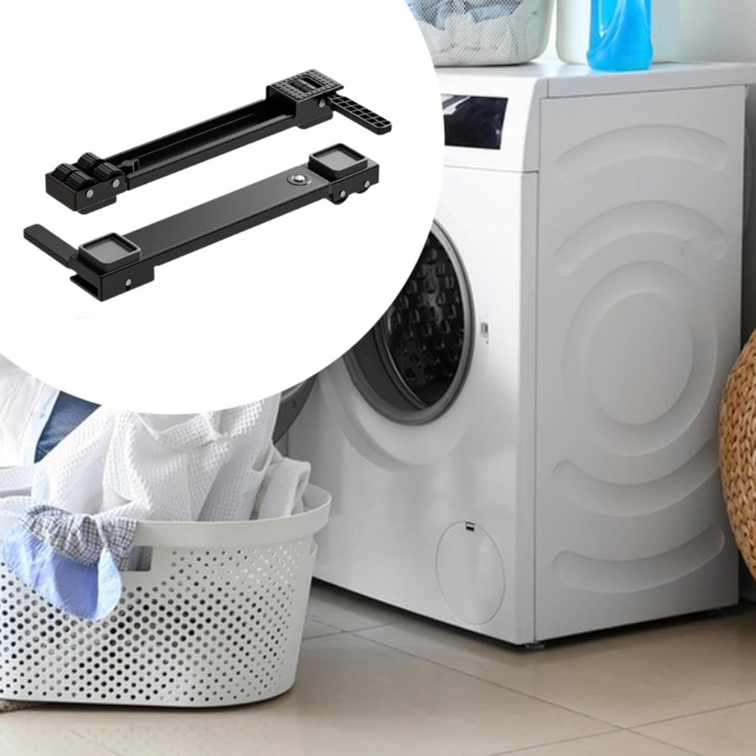 2Pcs Washing Machine Base Laundry Dryers Holder Easily Move Multifunctional Mover Tool Universal Extendable Appliance Rollers, black