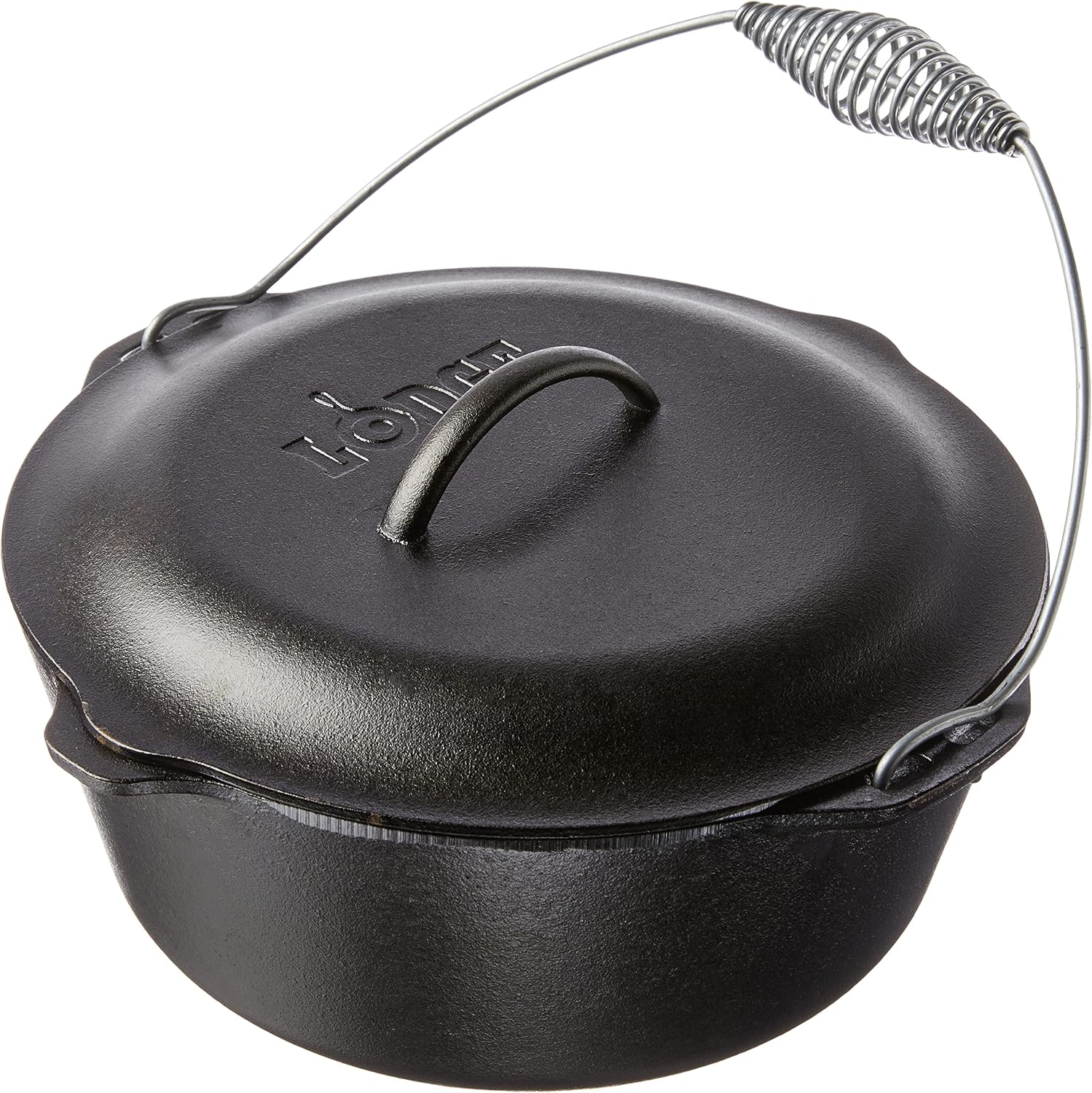 Lodge 7 Quart Pre-Seasoned Cast Iron Dutch Oven with Lid - Wire Bail Handle for Easy Transfer from Cooking Surface to Table - Use in the Oven, on the Stove, on the Grill or over the Campfire - Black
