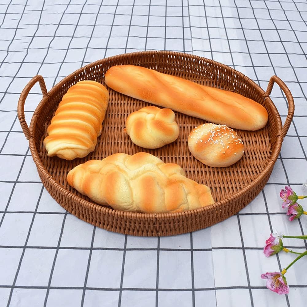 INLIMA Appliance Shelf for Kitchen Rattan Woven Storage Basket, Iron Frame Double Ear Handle, Round Tray, Bread and Fruit Snack Storage Basket, Household，size：20 * 4cm(s) (Size : Small)