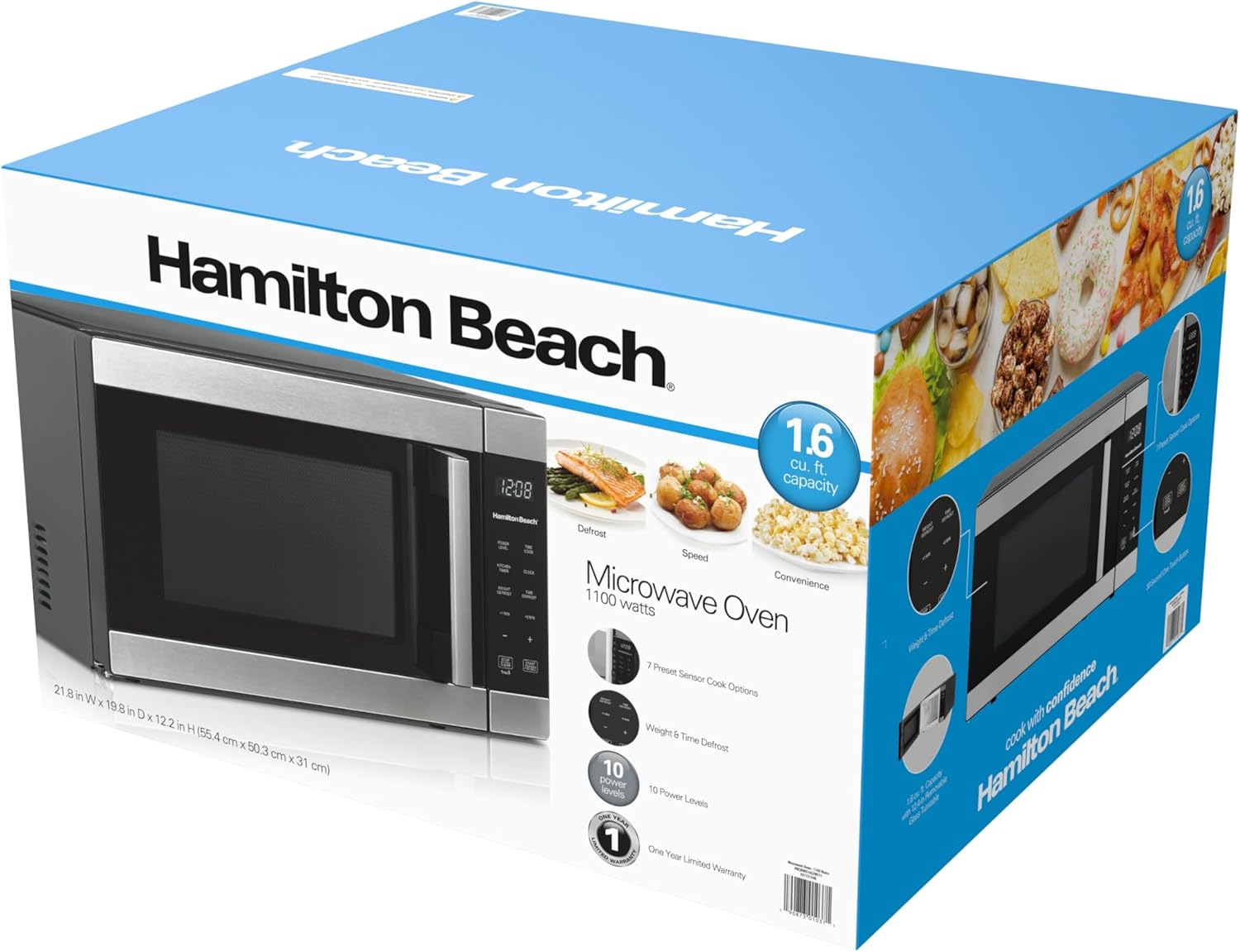 Hamiltan Beach 1.6 Cu Ft Sensor Cook Countertop Microwave Oven, Stainless Steel