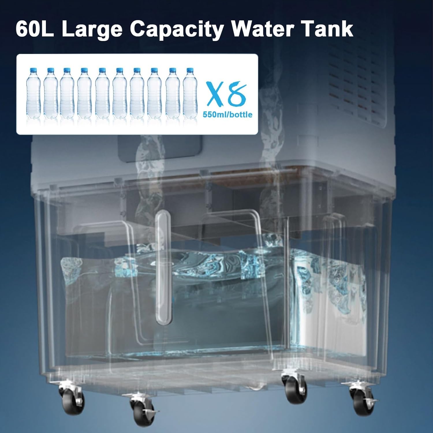 Swamp Cooler Air Conditioner, Evaporative Air Cooler, Portable Cooling Fan 16 Gal Water Tank, 3 Speeds, 4 Ice Boxes, 120°oscillation for Room Garage Patio(60x41x116cm/23.6x16x45.6in)