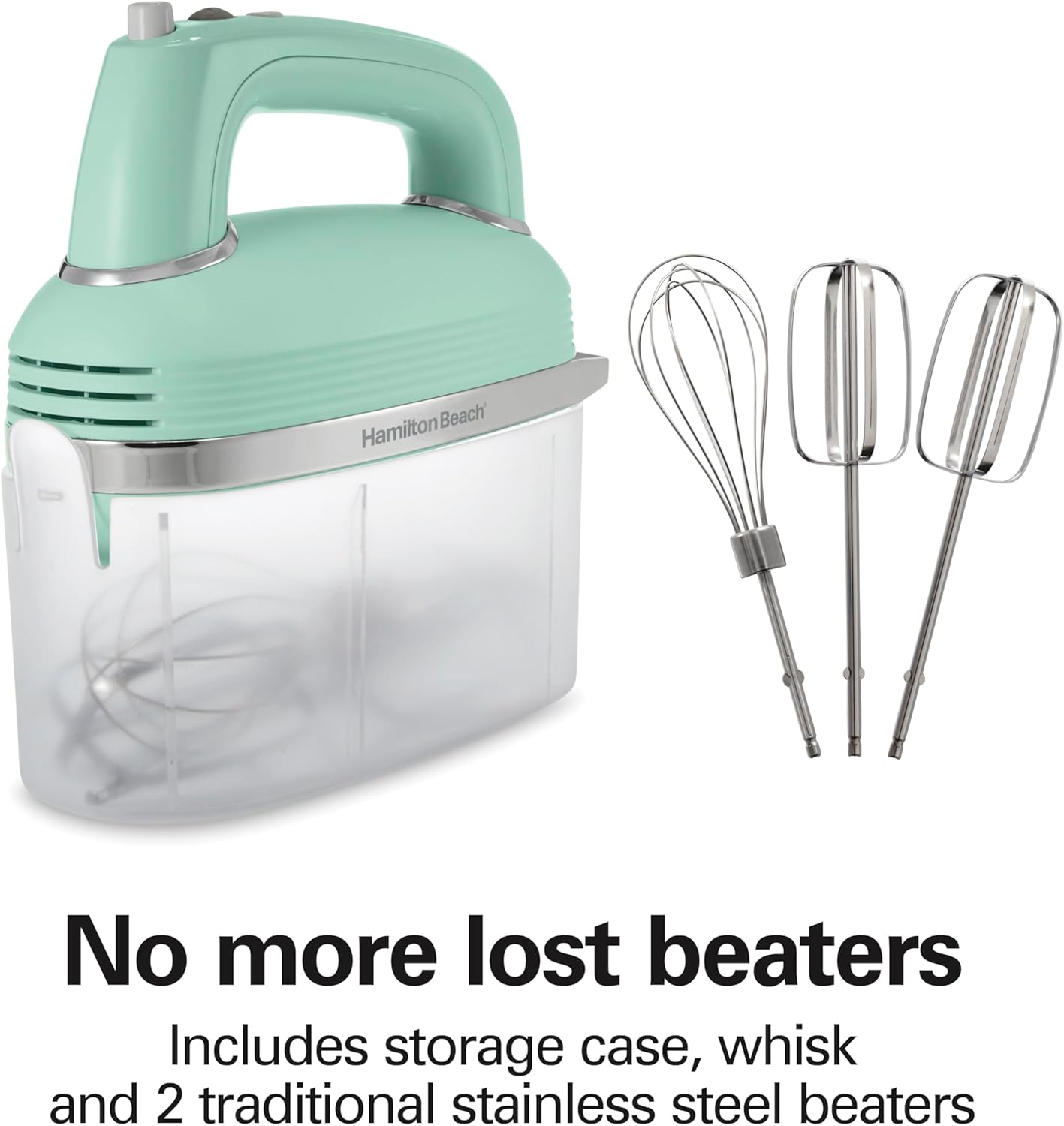 Hamilton Beach Vintage-Style 5-Speed Electric Hand Mixer, Powerful 1.3 Amp DC Motor for Effortless Mixing & Consistent Speed in Thick Ingredients, Slow Start, Beaters and Whisk, Green (62601N)