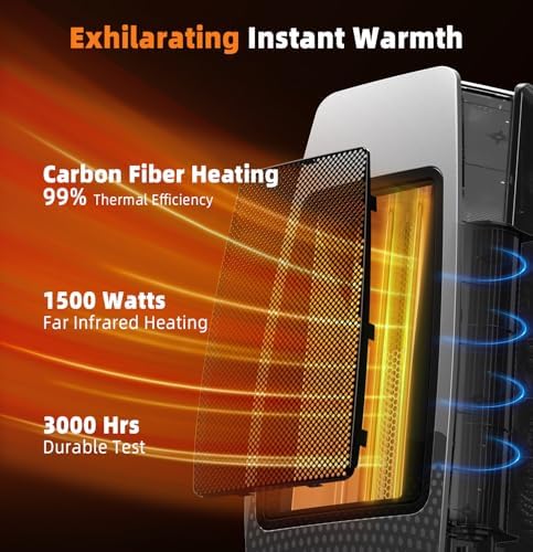 Infrared Space Heaters for Indoor Use, 1500W Electric & Portable Room Heaters with Thermostat, 4 Modes, 24H Timer, 70° Oscillating Electric Space Heater with Remote, Safe for Large Room Use