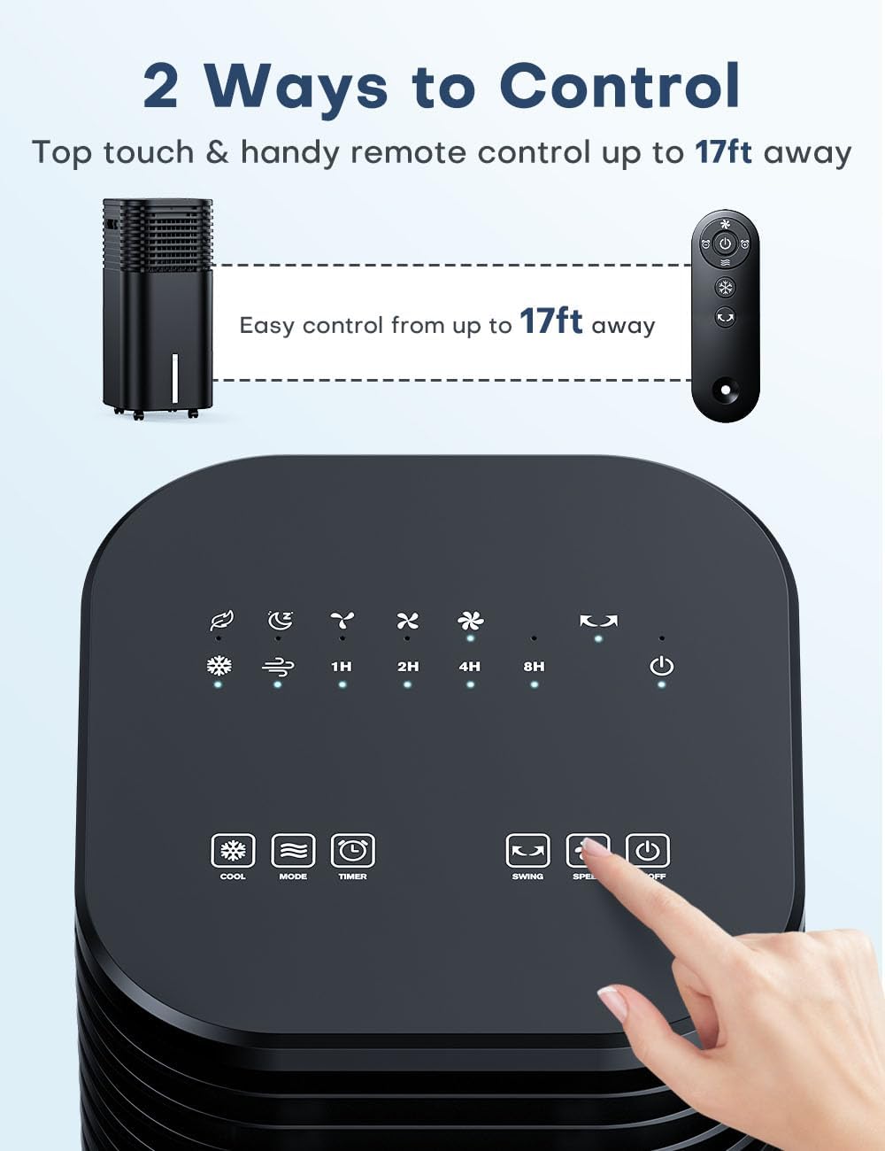 4-IN-1 Portable Air Conditioners, Evaporative Air Cooler w/ 4 Modes & 3 Speeds, 15H Timer for Smart Auto-off, 2-Gal Tank for 20H Cooling