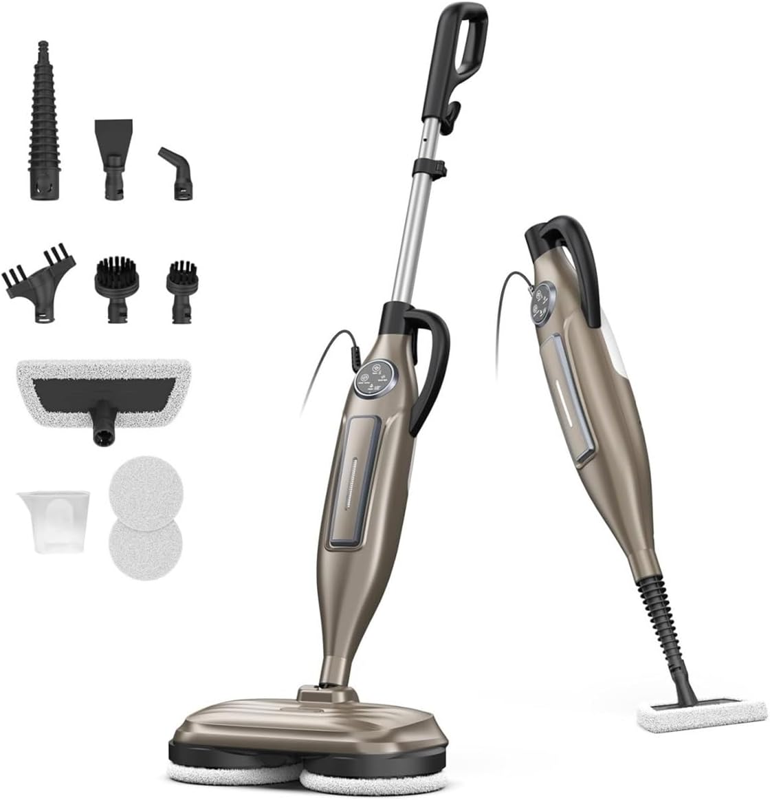 Scrubbing Steam Mop With Rotating Mop Pads 10 In 1 Lightweight Spin Mop 3 Steam Mode LED Headlights For Hard Floor Tile Compatible With INSE VM6(Khaki)