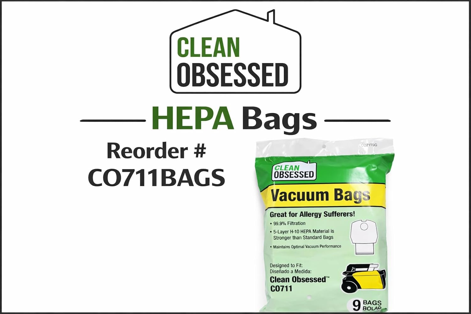 Clean Obsessed Canister Vacuum Cleaner for Carpet and Hard Floors, Portable Commercial Grade Cleaning System Includes 8 Piece Attachment Kit, 27 Foot Cord and Adjustable Shoulder Strap