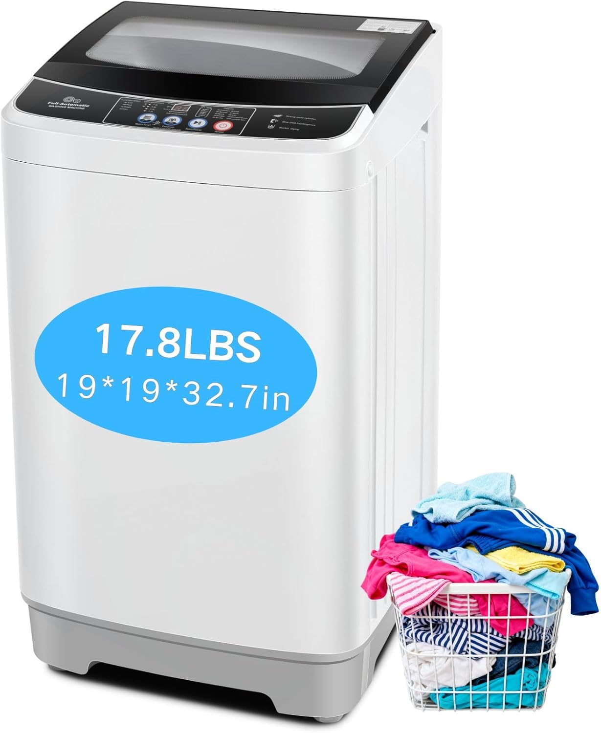 Nictemaw Portable Washing Machine, 17.8Lbs Capacity Full-Automatic Portable Washer, 2.4Cu.ft Washer and Dryer Combo with Drain Pump, 10 Programs 8 Water Levels Compact Laundry Machine for Apartment RV