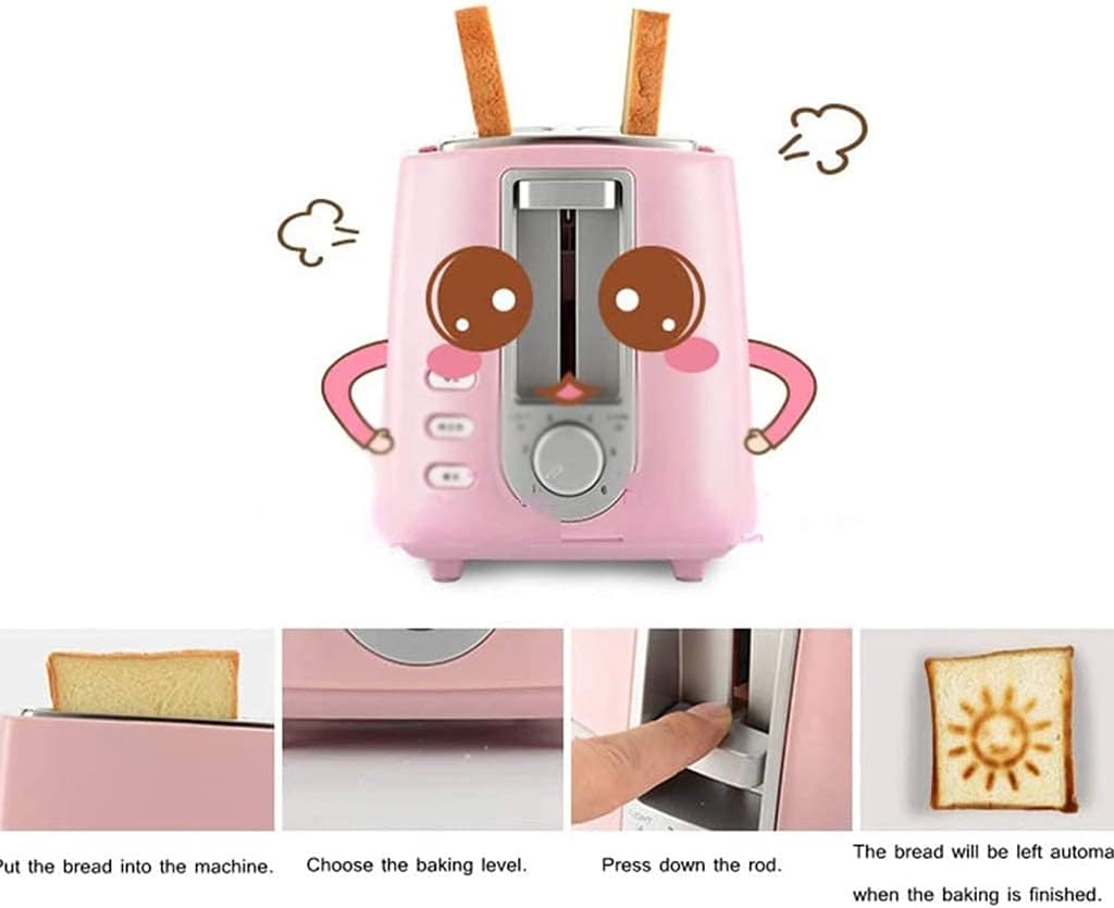 600W Small Bread Toaster Automatic Fast Heating Machine Breakfast Sandwich Baking Household Appliance (Color : Blue) (Pink)