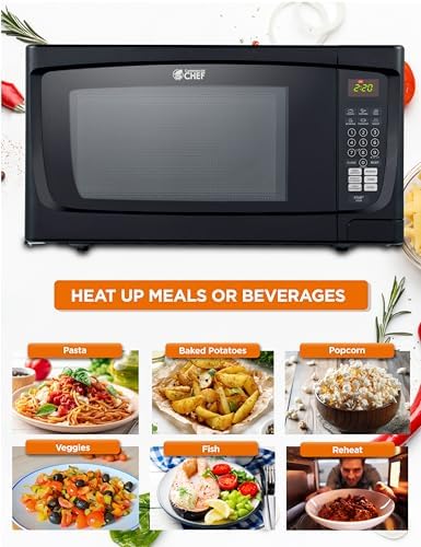 COMMERCIAL CHEF 1.6 Cubic Foot Microwave with 10 Power Levels, Small Microwave with Push Button, 1000 Watt Microwave with Digital Control Panels, Countertop Microwave with Timer, Black