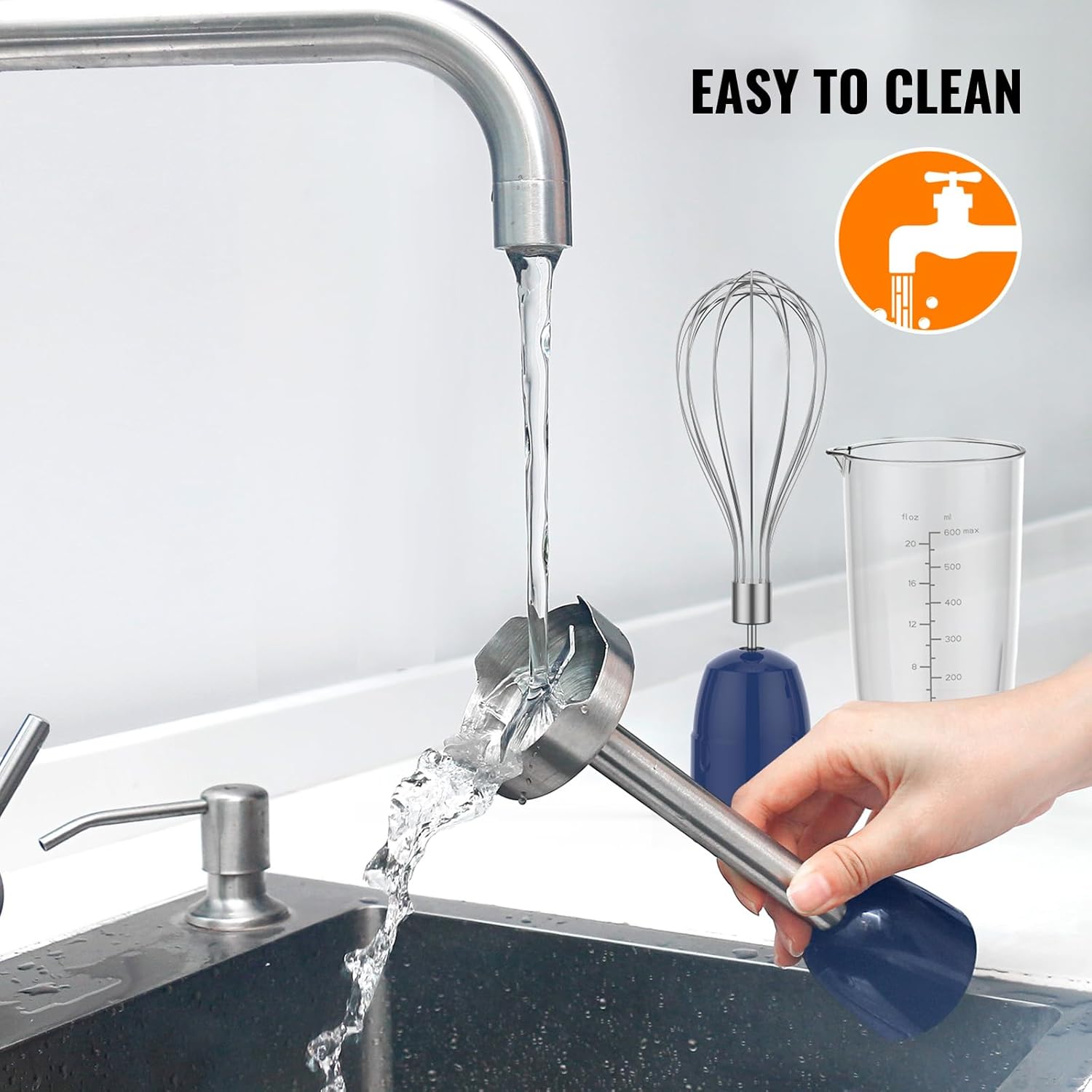 KOIOS 5-in-1 Hand Immersion Blender, 12 Speed Adjustable Emulsifier Handheld Blender, 1000W Copper Motor Stainless Steel Blade Hand Mixer with attachments, Blue