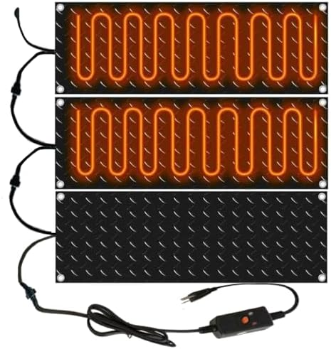 Heated Snow Melting Mats - No-Slip Electric Mats for Outdoor Use, Rubber Construction with Power Cord, Perfect for Decks, Stairs, and Doorways, 4 Pcs-10x48inch