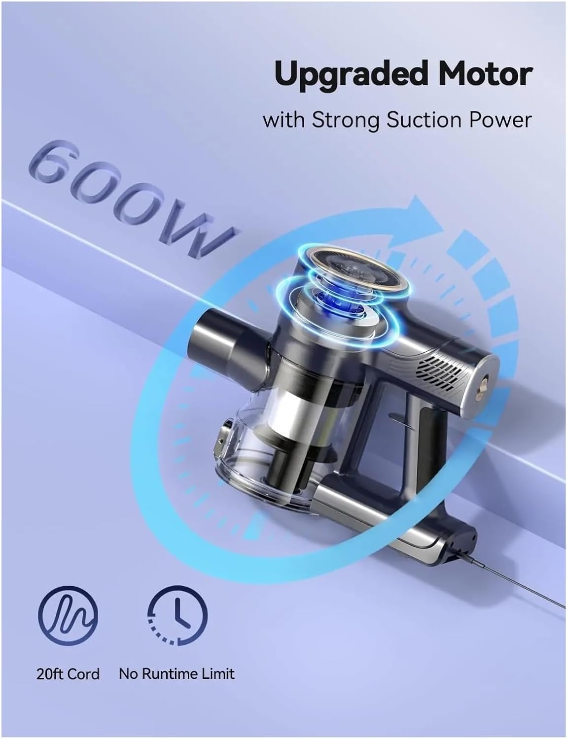 6-in-1 Corded Stick Vacuum Cleaner I8 | 600W 23KPa Powerful Suction | Lightweight, Free-Stand, Multi-Surface | Hard Floor & Carpet Cleaner(I8 blue red)