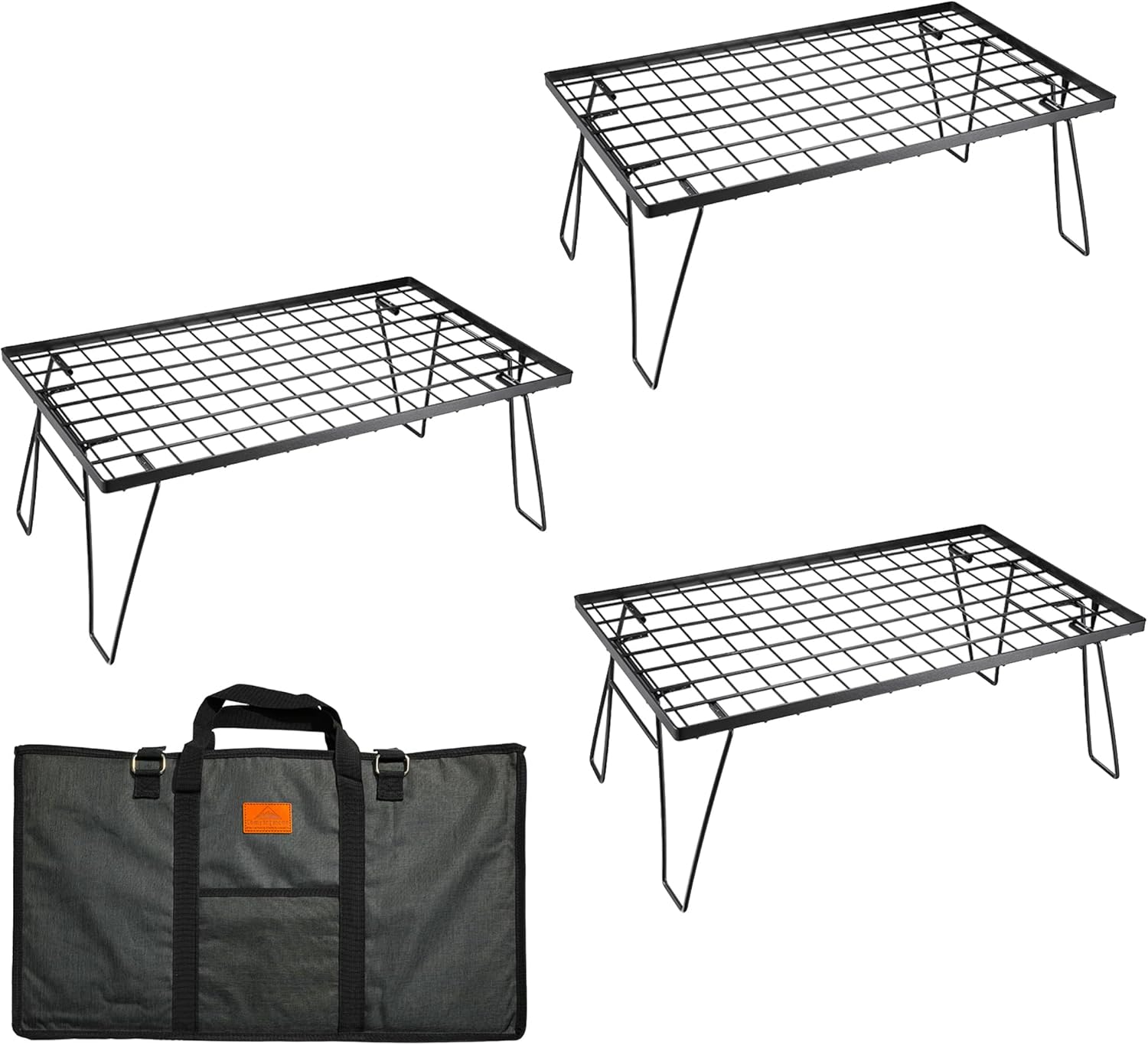 camping moon Field Rack Ground Rack Folding Rack Black Plated Steel with Storage Back Body JP-T-230-3T