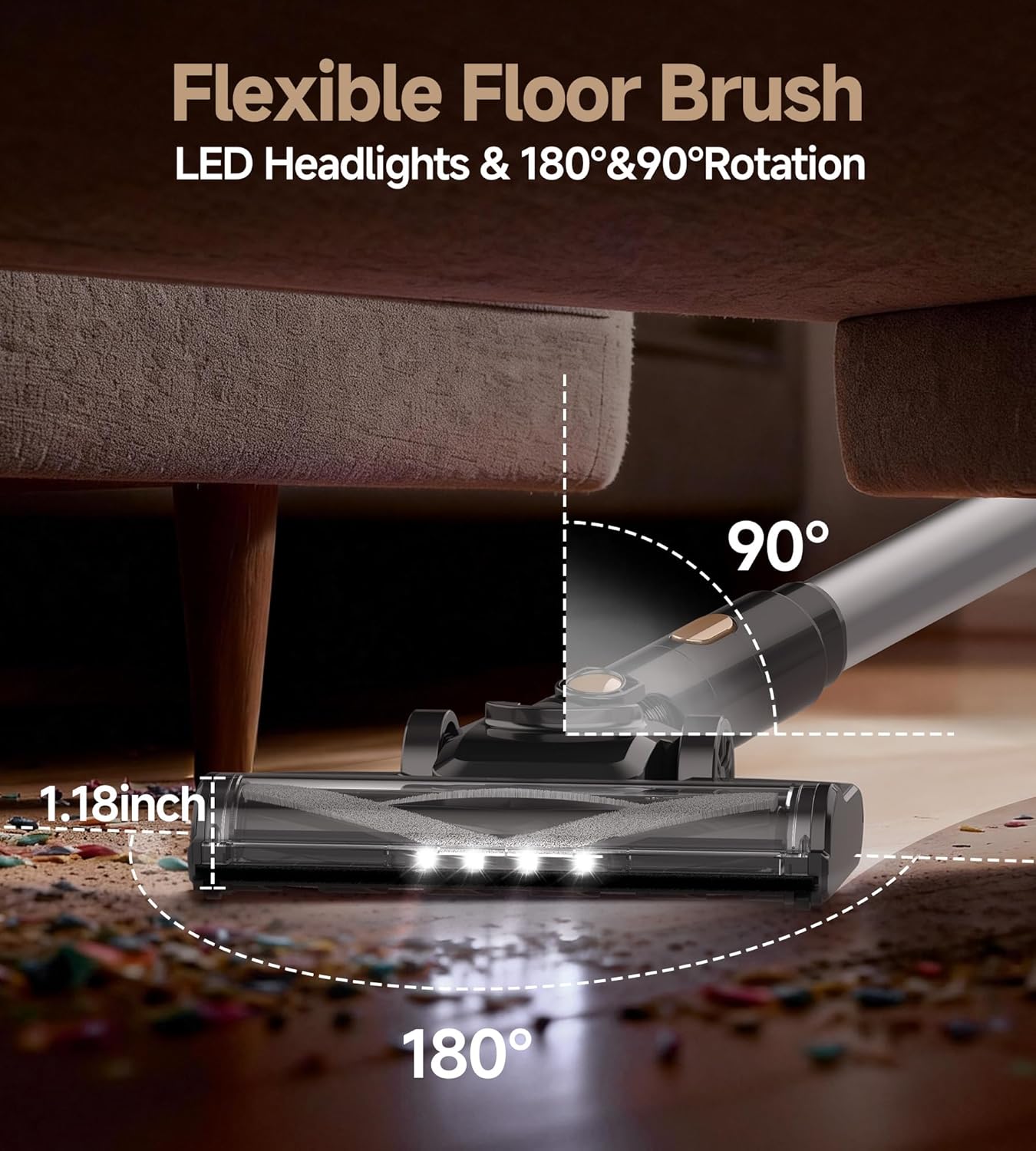 N17 Cordless Vacuum Cleaner, Upgraded Lightweight Stick Vacuum for Home, 45mins Runtime, Powerful Suction, Self-Standing, Anti-tangle, Rechargeable Vacuum for Hard Floor Carpets Pet Hair (Gold)