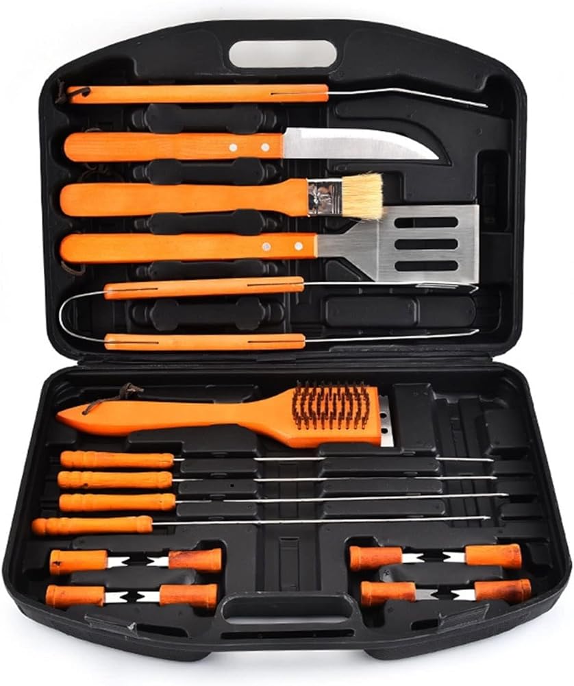 19-Piece Tool Set,Stainless Steel Tools,Multi-Function Outdoor Cooking Accessories,Portable Set,Wooden Handle