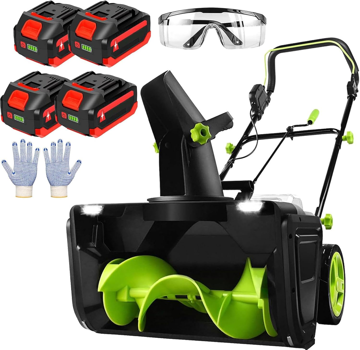 Cordless Electric Snow Blower with Double LED Lights, Overload Protection, 180° Rotatable Chute, 3500W, 25FT Throw Distance for Driveway Walking Path Yards 4 Batteries