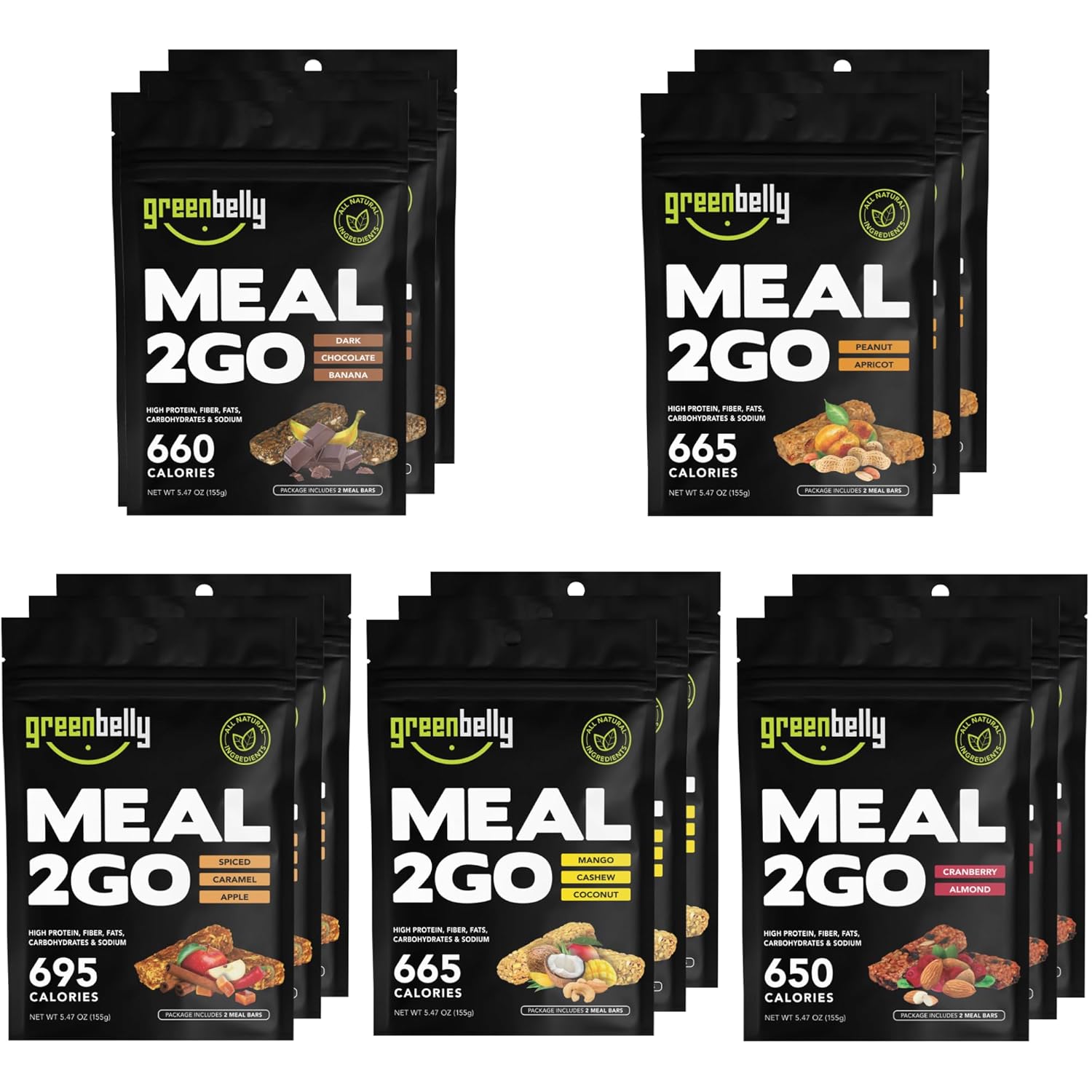 Greenbelly Backpacking Meals | All Natural Hiking Meal Bars | 650 Calories & High Protein | Variety, 15 Count