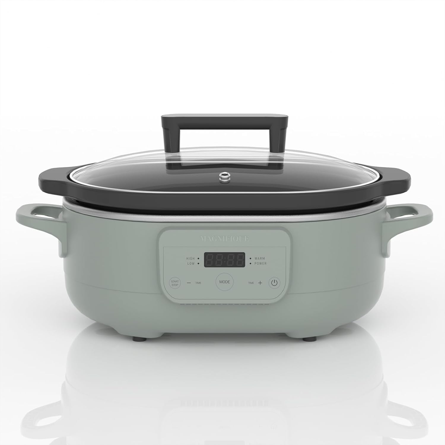 MAGNIFIQUE 6 Quart Programmable Slow Cooker Removable Healthy Nonstick Pot - Small Kitchen Appliance for Family Dinners - Serves 6+ People - Heat Settings: Keep Warm Olive
