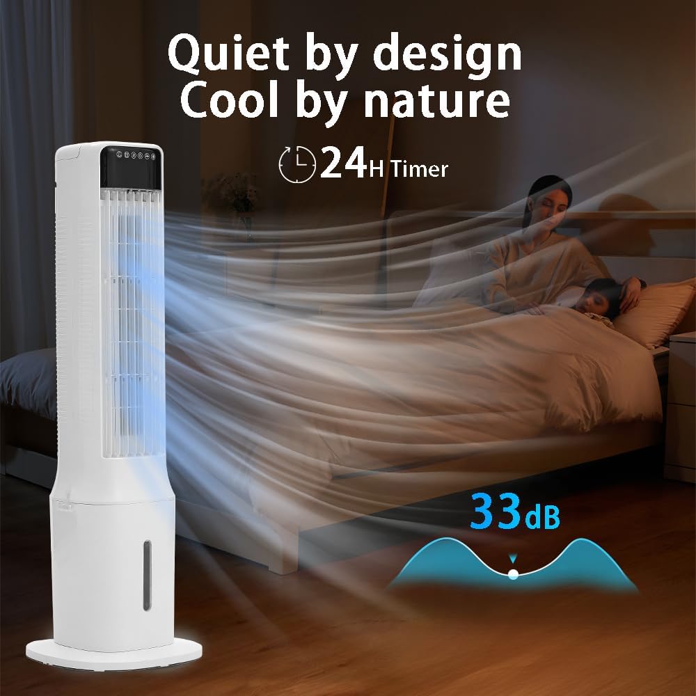 Portable Air Conditioner for Home Office Outdoor, Evaporative Swamp Cooler with 3Gal Water Tank, 120° Oscillation Cooling Fan with Remote 2 Modes 3 Speeds, 12H Timer & 4 Ice Packs