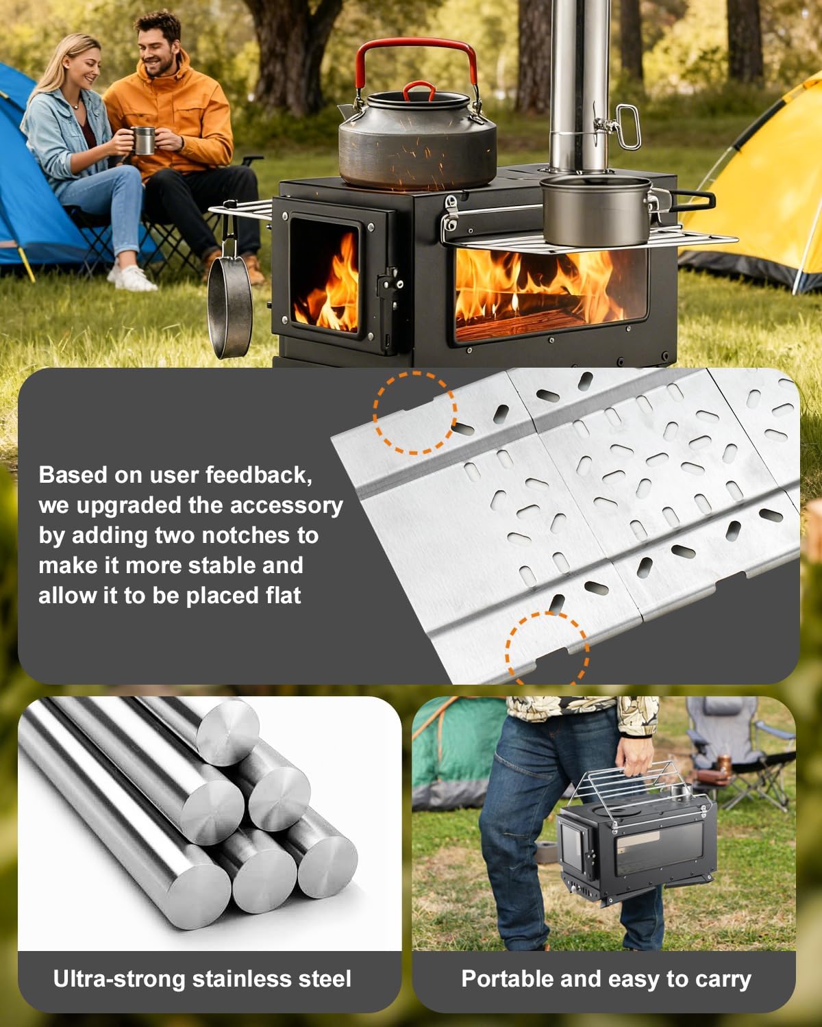 Camping Wood Stove，Wood Burning Tent Stove，Portable Hot Tent Stove for Camping, Hunting, Ice Fishing，Cooking，Shelter (Black)
