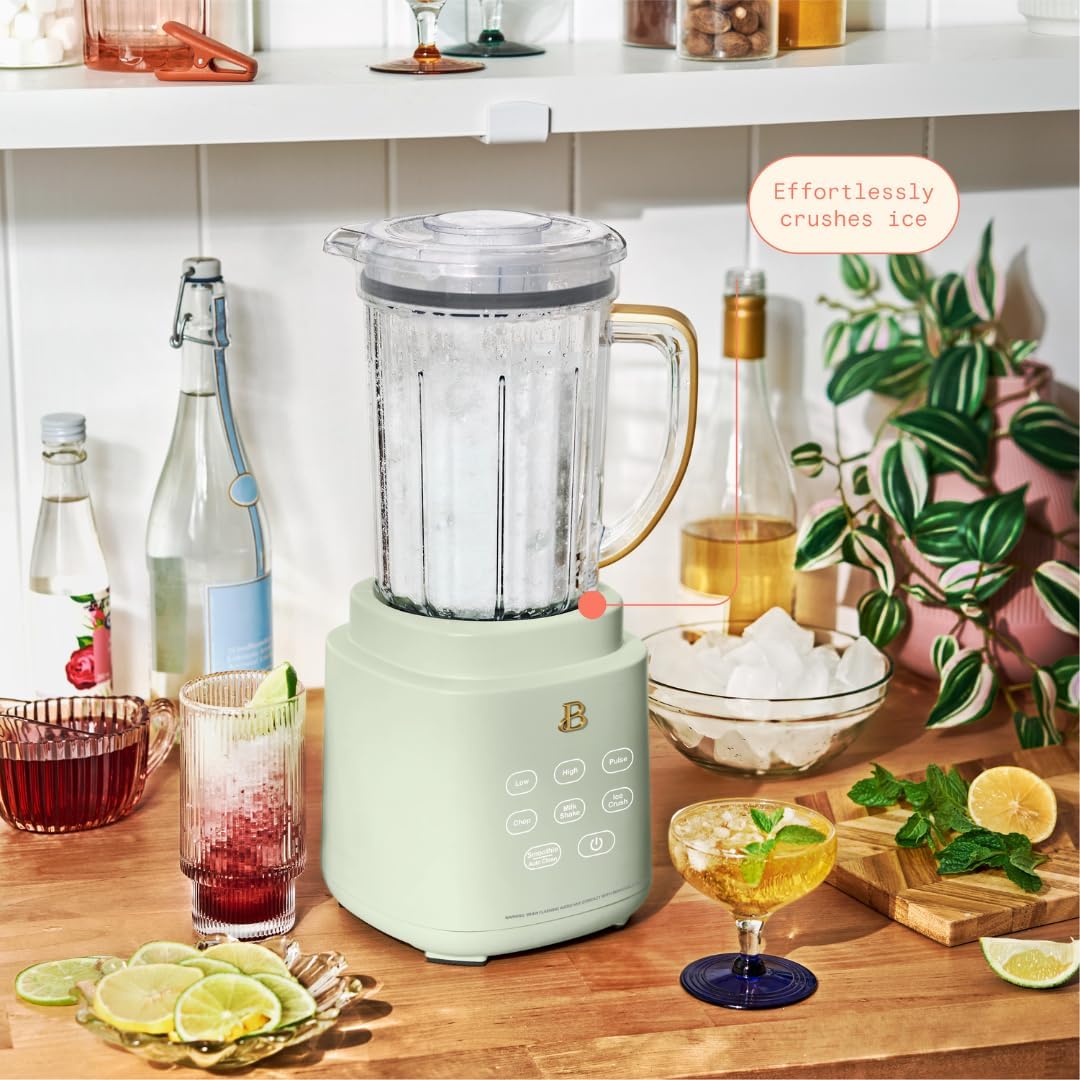 Beautiful PowerExact Blender System, 700W, Touch Display, PrecisionSense Tech, 50oz Tritan Jar + 20oz To-Go Cup, 4 Presets, Ice Crush, Smoothie, Dishwasher Safe, Gold Accents (Sage Green)