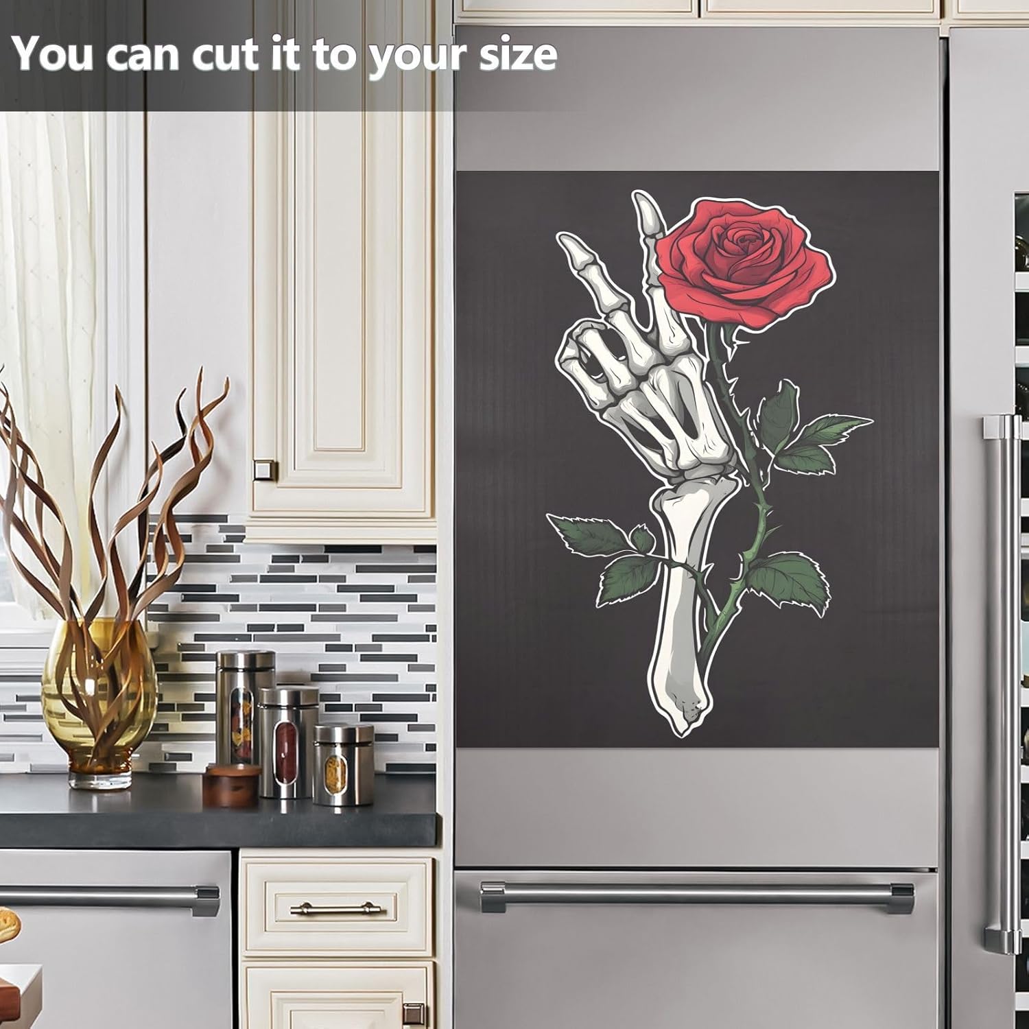 Dishwasher Magnet Cover Large Magnetic Stickers Skull with Rose Front Dishwasher Cover Reusable Decal for Home Kitchen Anti-Scratch Refrigerator Decorative Lid Washing Machine Laundry 23