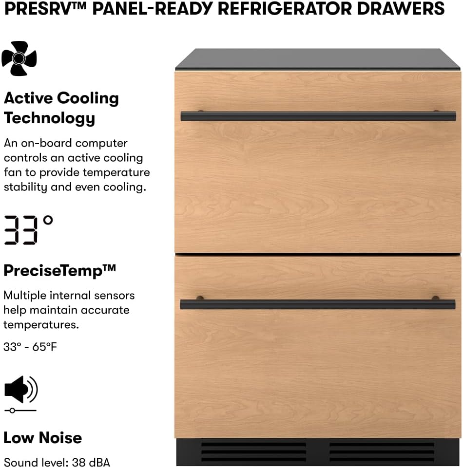 Zephyr Presrv 24 Inch Panel Ready Dual Zone Refrigerator Drawers Wine & Beverage Fridge, Wine Cooler Home Bar Under Counter, Energy Star Certified (Handles sold separately, Wood panels not included)