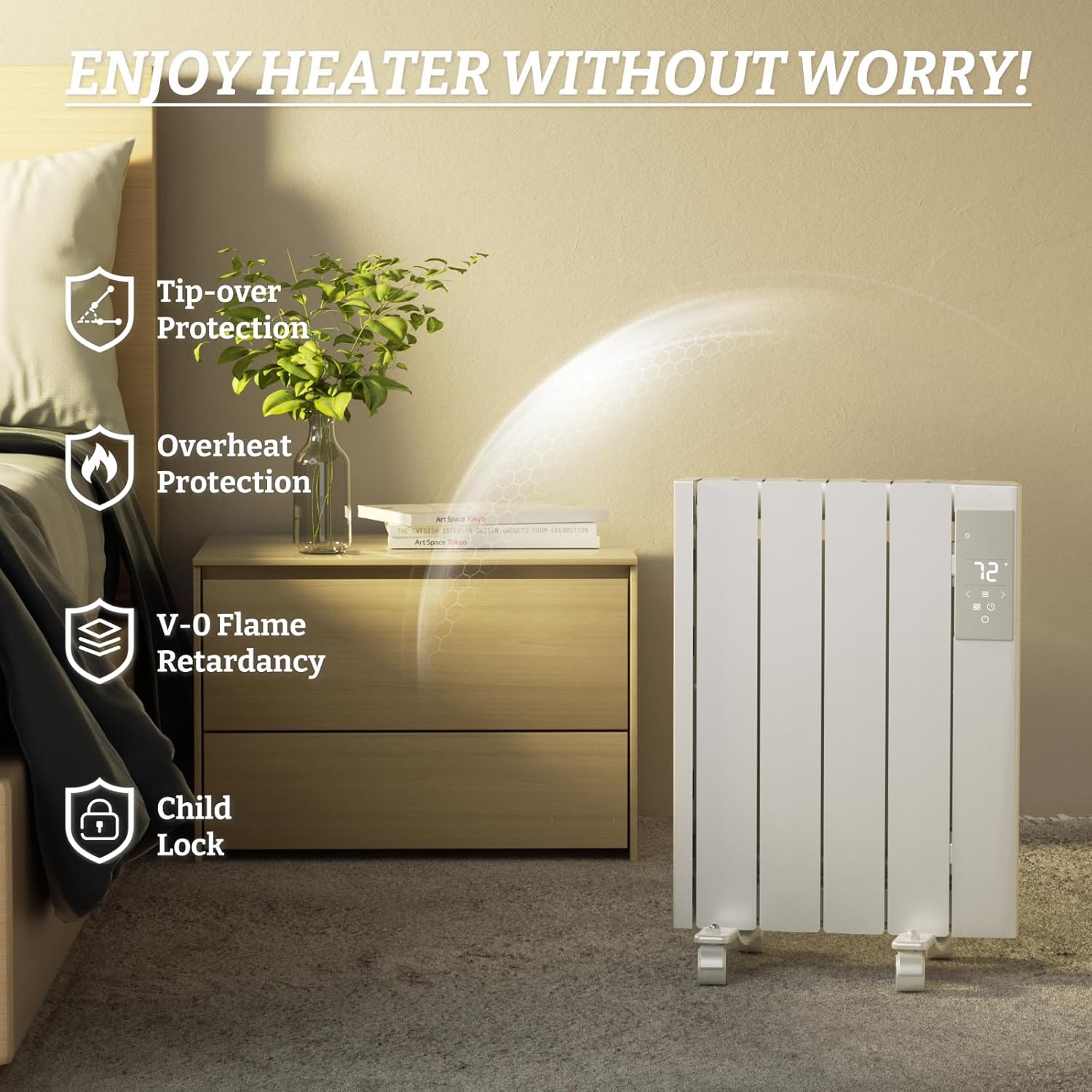 BREEZEHEAT Convection Panel Heater 800W, Energy Efficient Electric Heater for Indoor Use w/Remote Control, 2-in-1 Wall Mount & Freestanding, Silent Operation, Slim Design for Home Office (White)