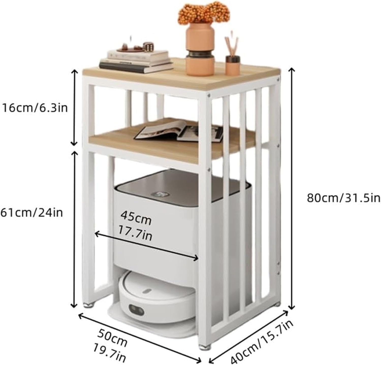 JKGHK Sweeping Robot Storage Stand Rack, 2-Tier Storage Robot Vacuum Stand Cabinet, Storage Cabinet with Foot Pad, Hidden Side Table Cabinet for Sweeping Robots(Natural)