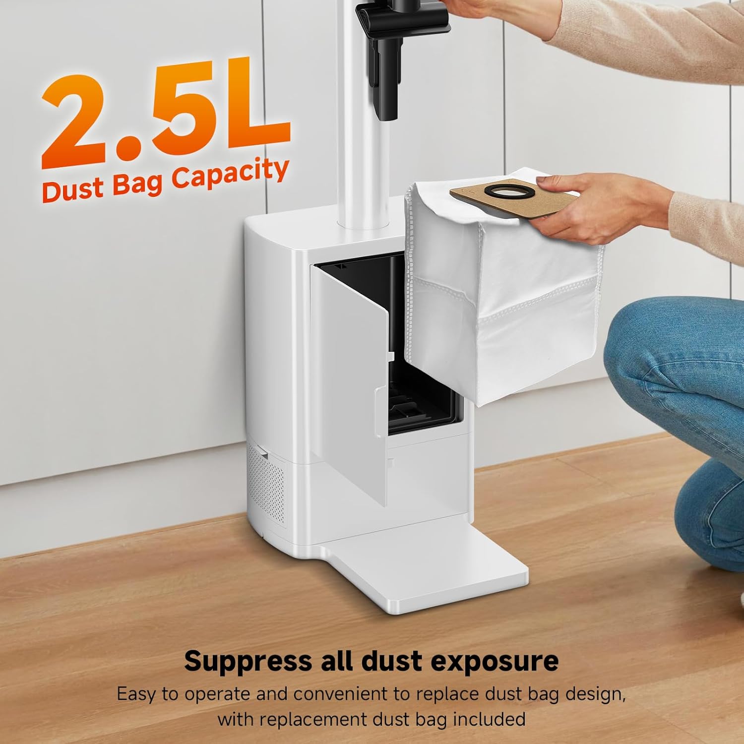 Cordless Stick Vacuum Cleaner with Auto Empty System Self-Charging Base, Powerful Suction for Pet Hair on Carpet & Hardfloor, Lightweight Anti-Tangled Handheld Vacuum, HEPA Filtration, Black