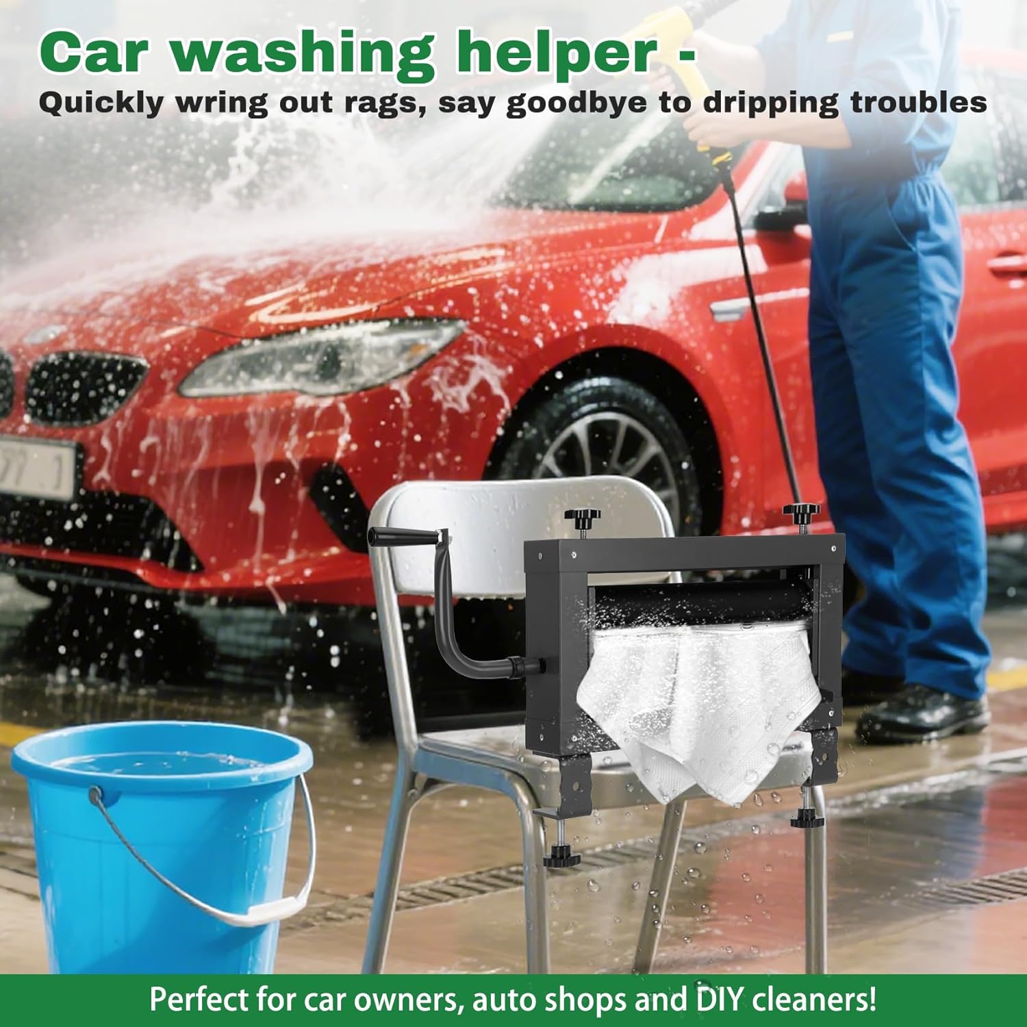 Upgraded Clothes Wringer，Double Adjustment Knobs-Heavy Duty Off-Grid Laundry Wringer for Towels，5X Thicker Rubber Rollers Remove 95% Water, Suitable for Use in Laundry, RV Travel, Car Washing.