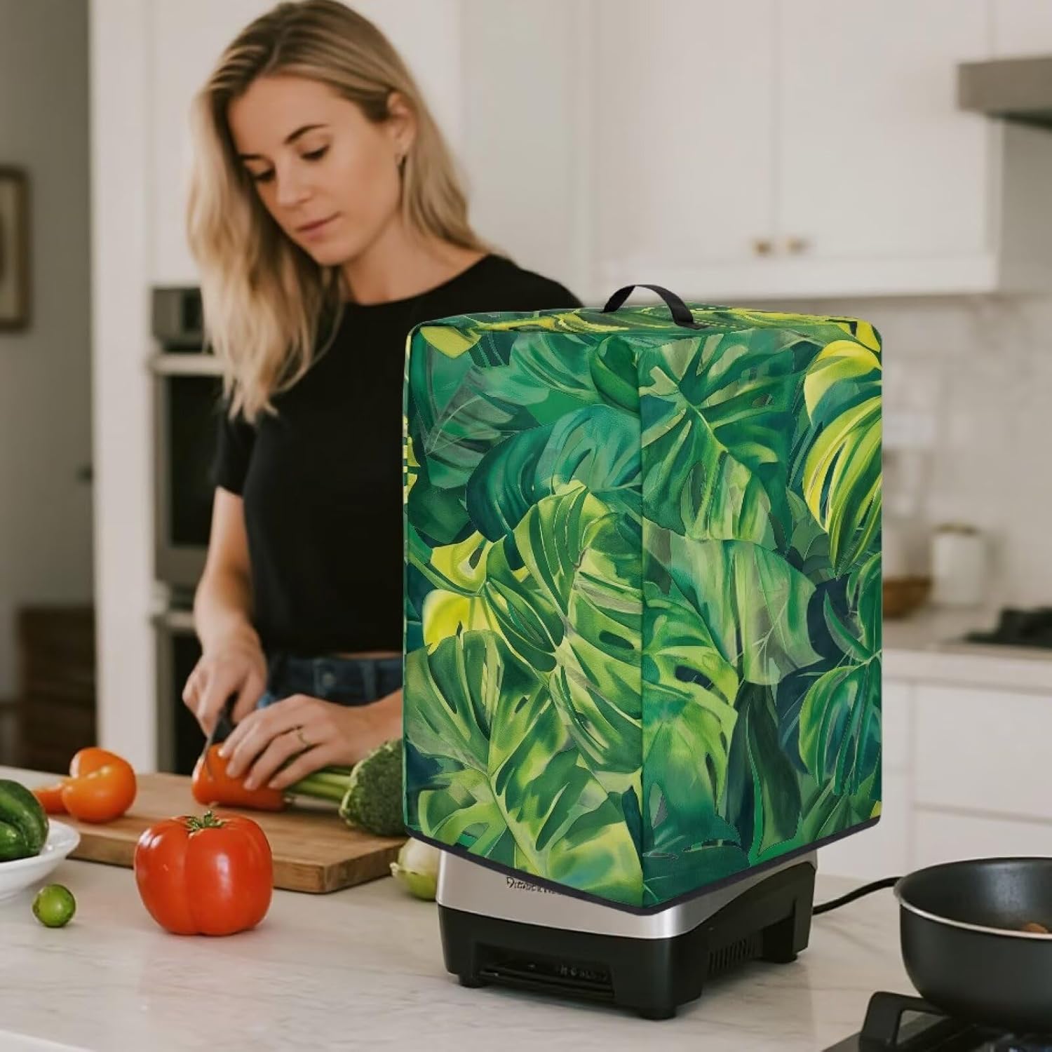 Tropical Leaves Blender Dust Cover for Kitchen – Stylish Juicer Cover with Floral Prints, Fits Most Blenders & Stand Mixers, Easy to Clean & Foldable, Home Decor