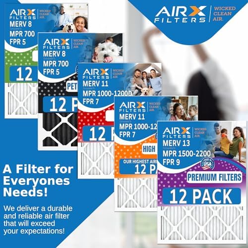 10x20x1 Air Filter MERV 13 Rating, 12 Pack of Furnace Filters Comparable to MPR 1500-2200 & FPR 9 - Made in USA by AIRX FILTERS WICKED CLEAN AIR.