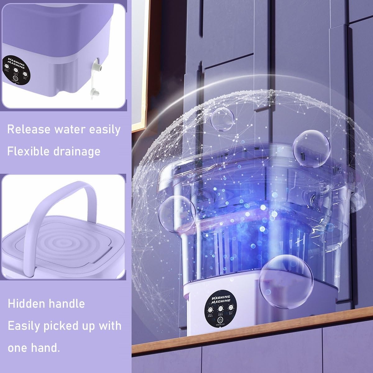 Generic 2 In 1 Portable Washing Machine 12x12x11.4in Foldable Upgraded Large Capacity Washer Suitable For Apartments, Dorm, Camping, RV, Travel Laundry(Green), FBKPPNPPB-8A29A0570437CB01FFE348E0701