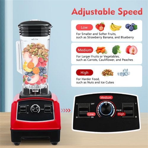 Commercial Grade Blender Mixer Heavy Duty Juicer Blender Juice Mixers 2L (Red)