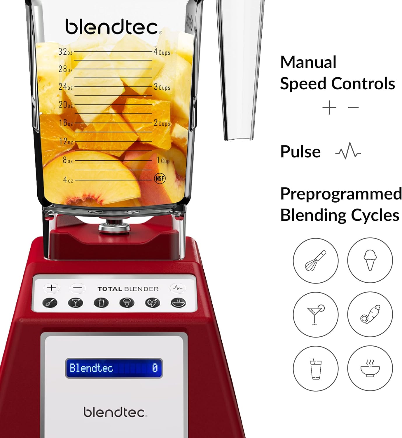 Blendtec Total Classic Original Blender & 75 oz FourSide Jar - Kitchen Blender Bundle - Red