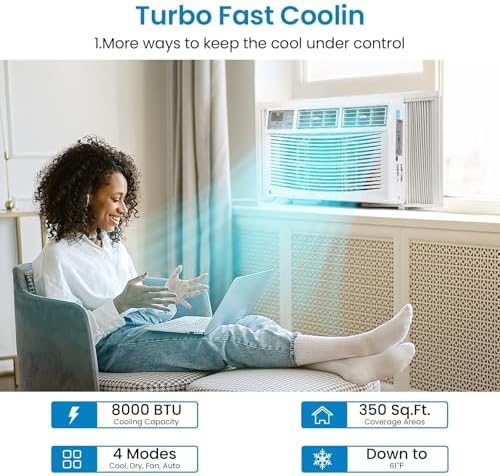 GarveeLife 8000 BTU Air Conditioner Window Uni with WiFi, 3 in-1 Window AC Unit Cooler, Dehumidifier & Fan with Timer, Remote Control & Installation Kit, Cooling Rooms Up to 450 Sq. Ft, 115V, White