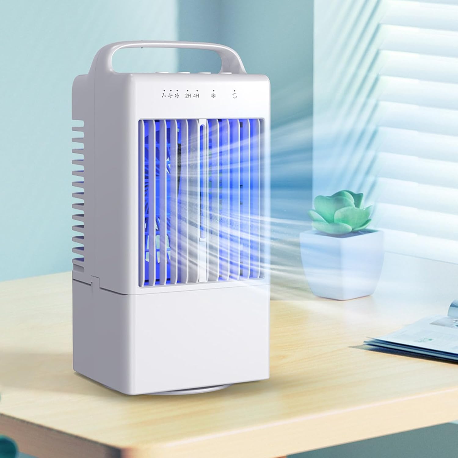 HELLORSO Portable Air Conditioners Oscillating Fan,Desk Mini Air Evaporative Cooler with Upgraded 3 Cool Mist&Speed and Timer, Small AC Desktop Personal Air Conditioner for Office Room (White-1pc)