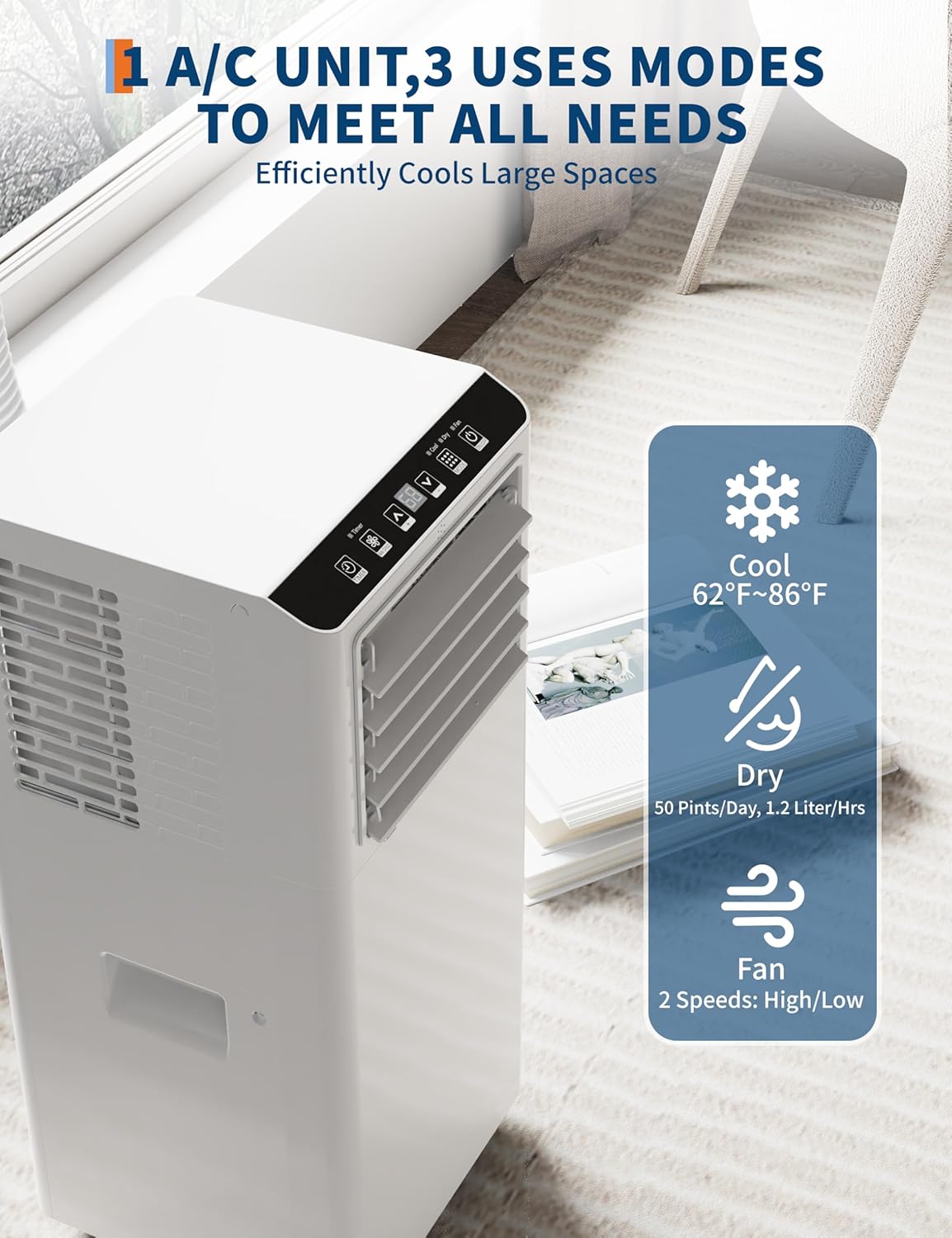 Garveelife 8,500 Portable AC, 8000 BTU, White