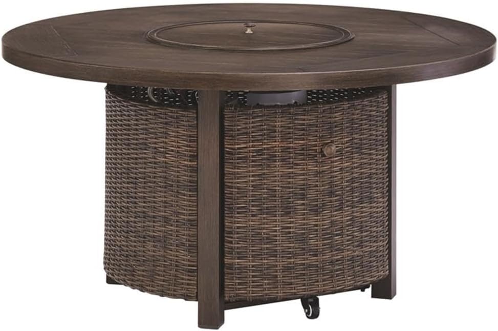 Outdoor Round Fire Pit Table in Medium Brown