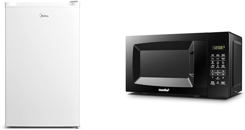Midea WHS-109FW1 Upright Freezer, 3.0 Cubic Feet, White & COMFEE' EM720CPL-PMB Countertop Microwave Oven with Sound On/Off, ECO Mode