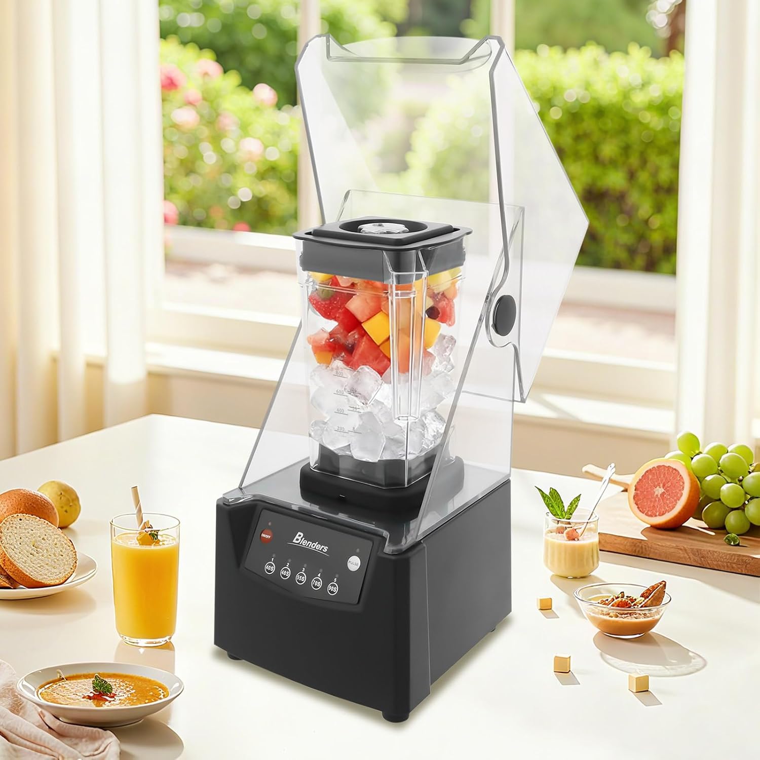 Professional Commercial Blender With Soundproof Shield, 2200 Watt Countertop Blenders for Kitchen with 1.8L Pitcher, Self-Cleaning, Quiet Smoothie Blender for Smoothies, Ice Crush, Frozen Drinks