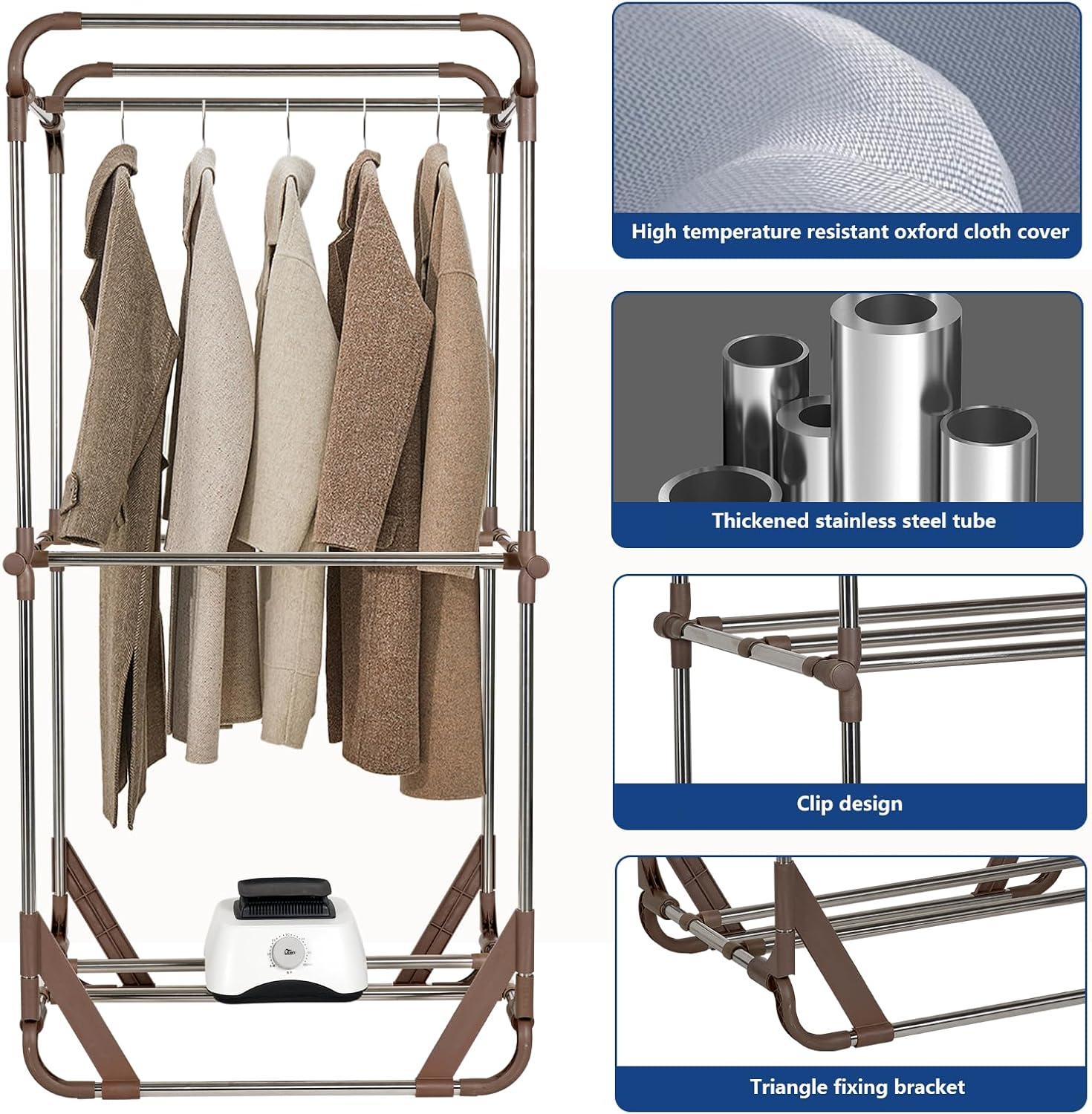 Uten Clothes Dryer, 1500W Power Electric Clothes Dryer Machine with Timer, 2-Tier Laundry Drying Wardrobe, Foldable Drying Rack for Travel, Apartments, RV, Home