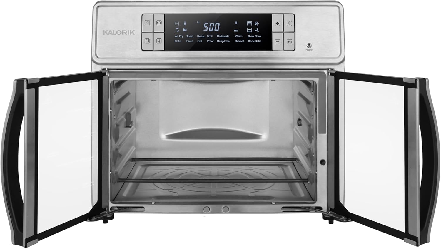 Kalorik Air Fryer Oven MAXX Series 26-Quart Flex Trio with Digital Controls Easy-View Door and 14 Cooking Presets, Converts into Dual 13 Quart Air Fryers, 1700-Watts, Stainless Steel