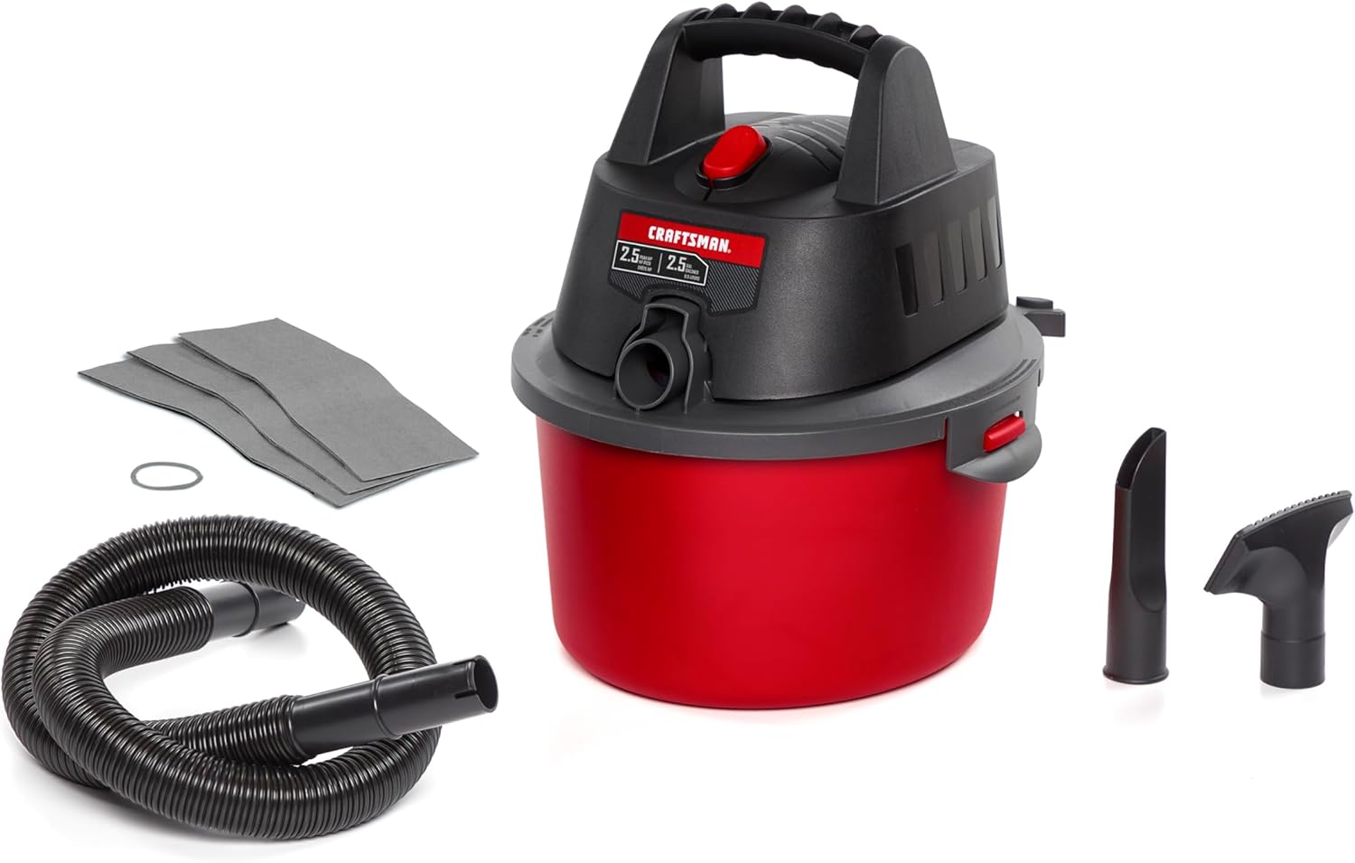 CRAFTSMAN CMXEVBE17250 2.5 Gallon 2.5 Peak HP Wet Dry Vac, Portable Shop Vacuum Wet and Dry with 4 Filter Bags, Hose and Attachments for Cleaning in the Home