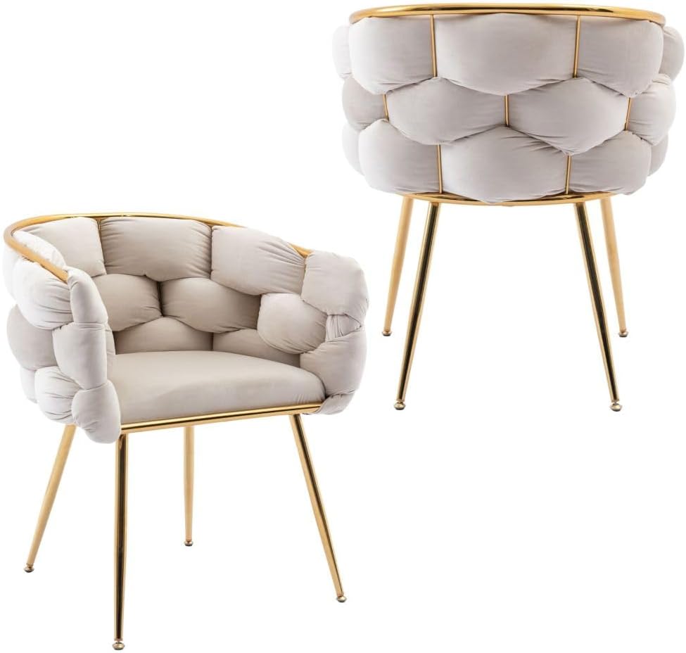 Simple Leisure Velvet Single Sofa Chair Bedroom Lazy Person Household Dresser Stool Manicure Table Back Chair Gray (Beige + Velvet-1)