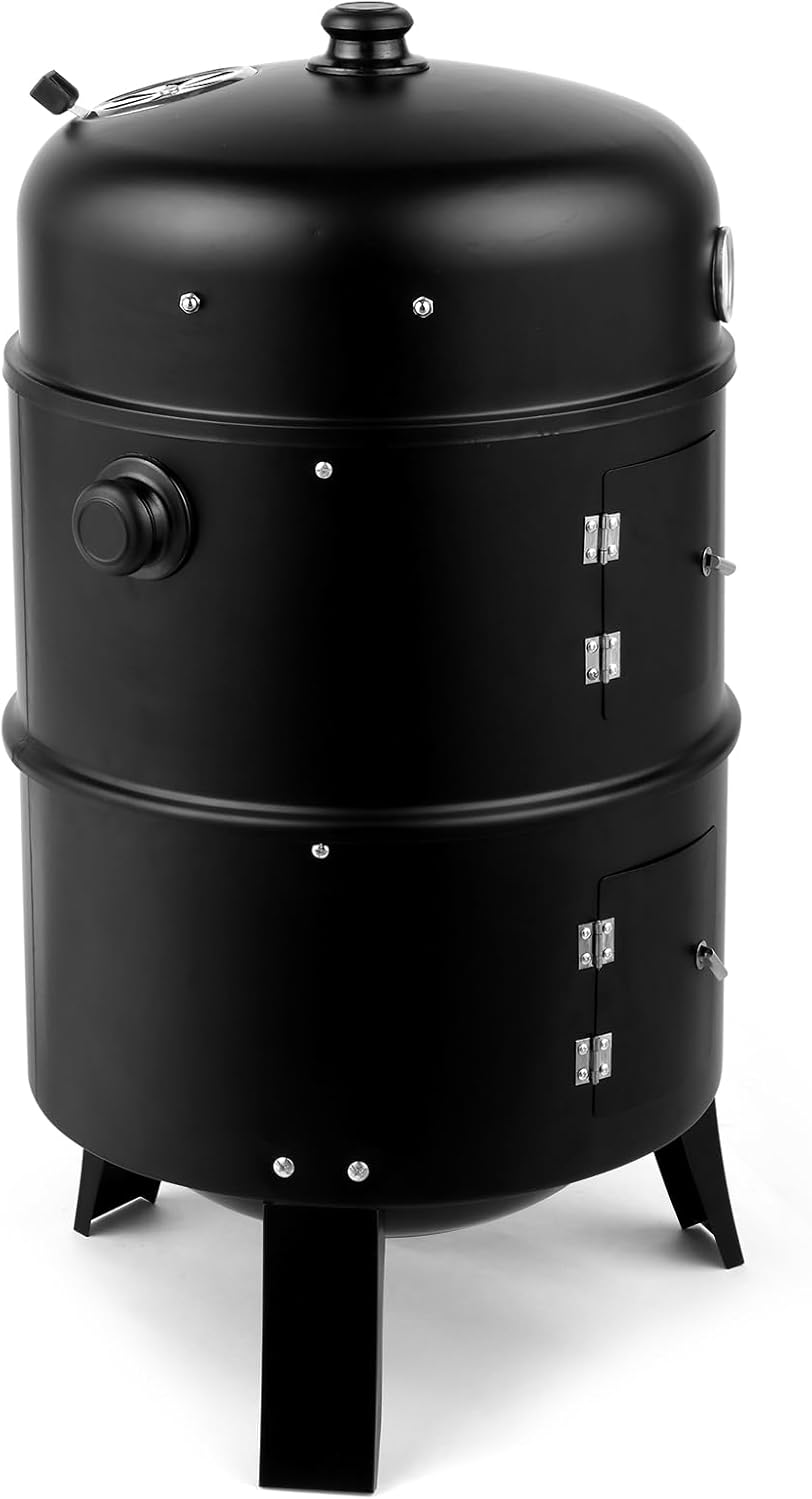 Generic Charcoal Smoker Grill, Stainless Steel, Outdoor Cooking, Adjustable Height, Side Venting, Black