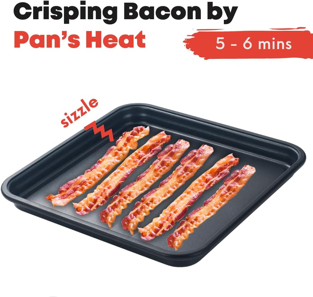 MACONEE 2-in-1 Microwave Cookware: Frying Pan Skillet with Grill & Crisper Pan and Bacon Crisping Tray - For Frying, Grilling, and Crisping Foods
