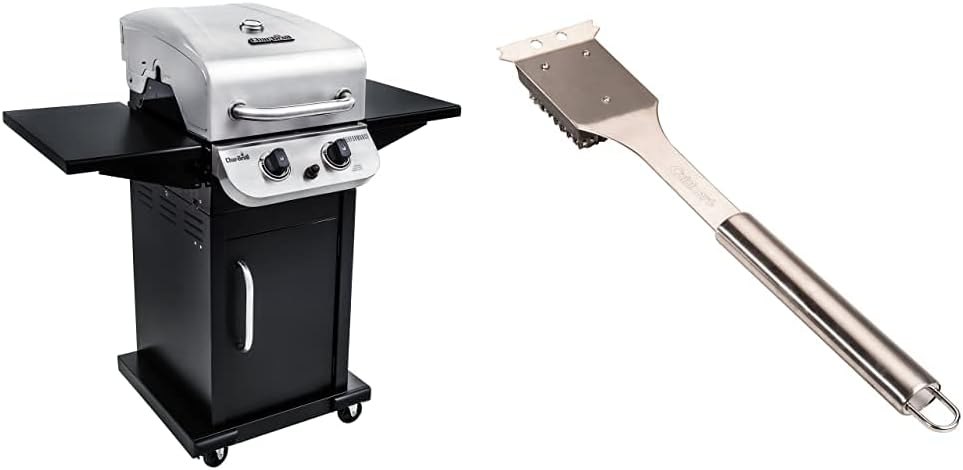 Char-Broil 463673519 Performance Series 2-Burner Cabinet Liquid Propane Gas Grill, Stainless Steel & Cuisinart Grill Cleaning Brush, CCB-5014, Stainless Steel